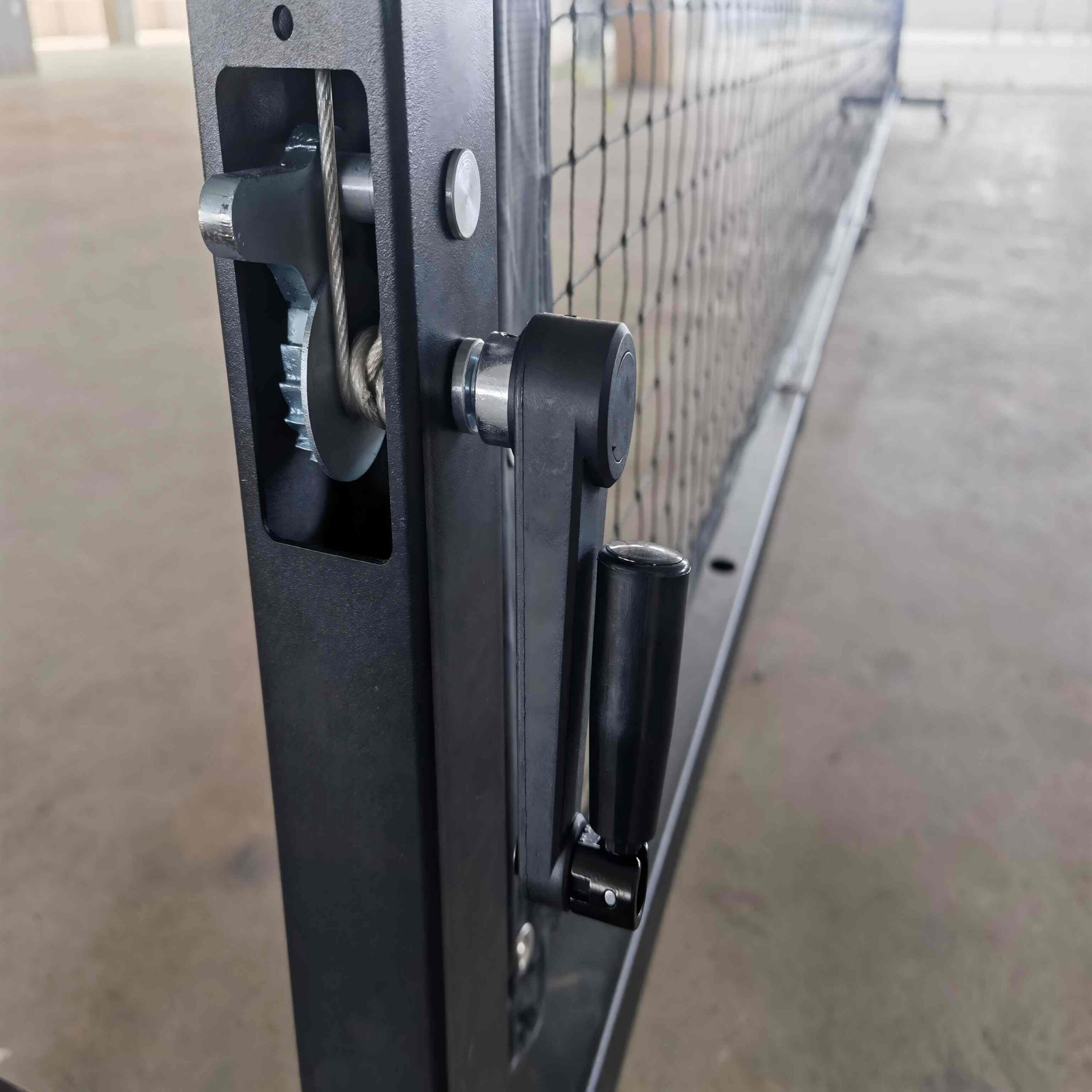 Adjustable handle detail of professional mobile pickleball net system