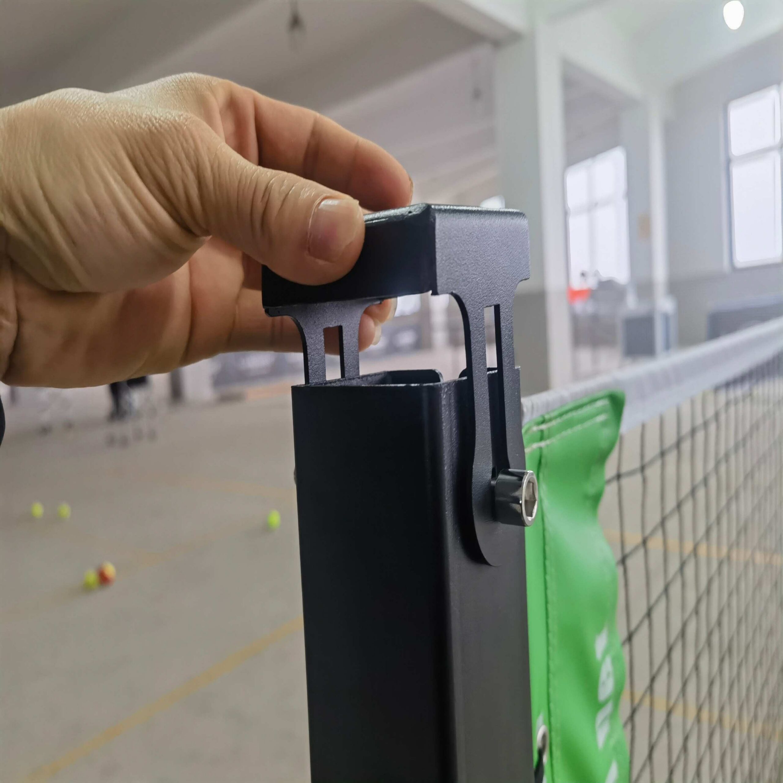 Screw connection detail of professional mobile pickleball net system