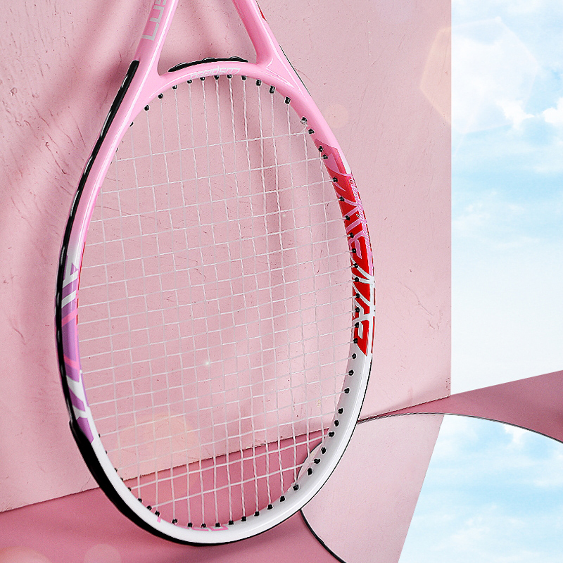 Tennis racket frame and string detail